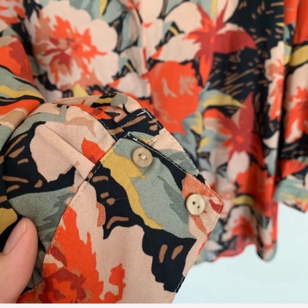 Zara Long Sleeve Floral Print Button Down Shirt - Picture 7 of 7